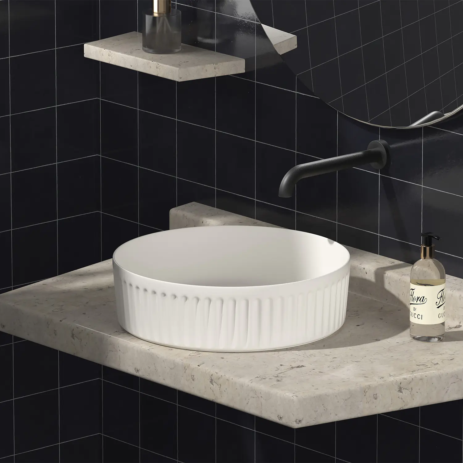 15-inch matte white vitreous china round countertop washbasin, bathroom 40cm porcelain circular vessel sink